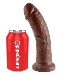 King Cock 8 Inch Suction Cup Dildo with a Red Drinks Can.