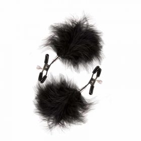 The Guilty Pleasure nipple clamps with decorative feathers on a white background