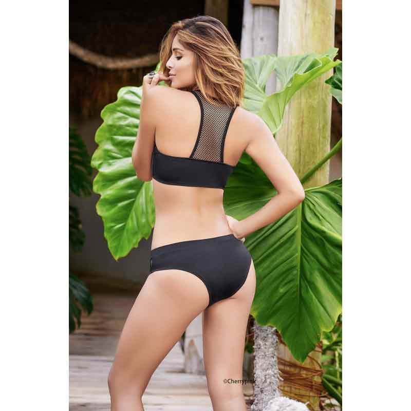Mapale Black Two Piece Swimsuit on a female model showing the back view.