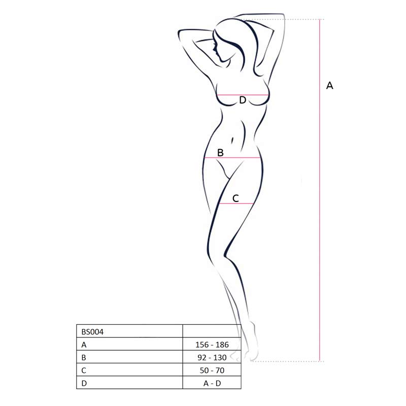 The size chart from the Passion Sexy Cutout Sides Bodystocking