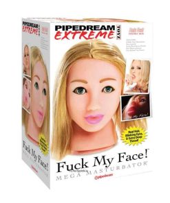 The Display Box From The Pipedream Extreme Toyz Fuck My Face Mega Masturbator With a Picture of The Head on The Front