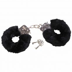 The Black Furry Handcuffs From The Durex Pleasure Box.