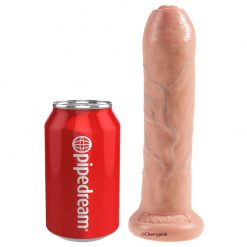 King Cock 7 Inch Uncut Cock Standing beside a Drinks Can.