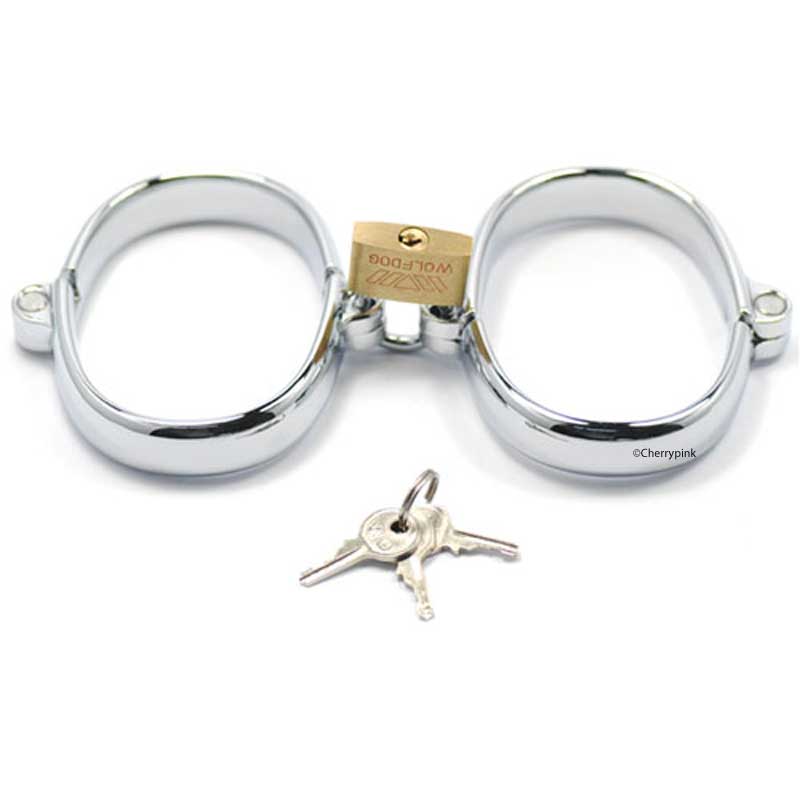 High-Quality Metal Handcuffs with there padlock on.