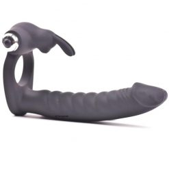 Rabbit Cock Ring with Realistic Dildo Laying Down showing the top.