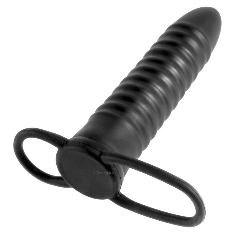 Fetish Fantasy Series Ribbed Double Trouble Strap-On in Black Colour.