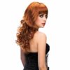 Aubrey red wig on a female model from the side she is wearing black lingerie