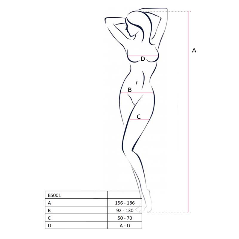 Passion size charts with model drawing