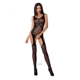 Passion Fishnet and Lace Bodystocking Black Open Front