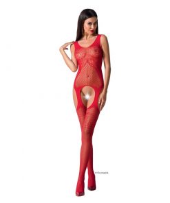 Passion Fishnet and Lace Bodystocking Red Open Front