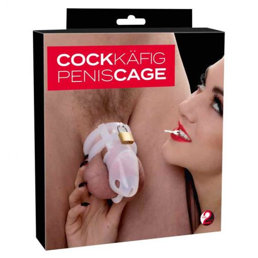 Cock Cage Set Display Box With a Penis Locked in a Cage