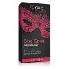 Orgie She Spot Intimate Gel in its black display box standing on a white background