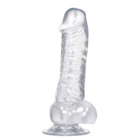 Clear jelly dildo with balls and suction cup