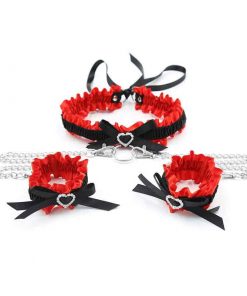 Red and black collar and wrist bondage set