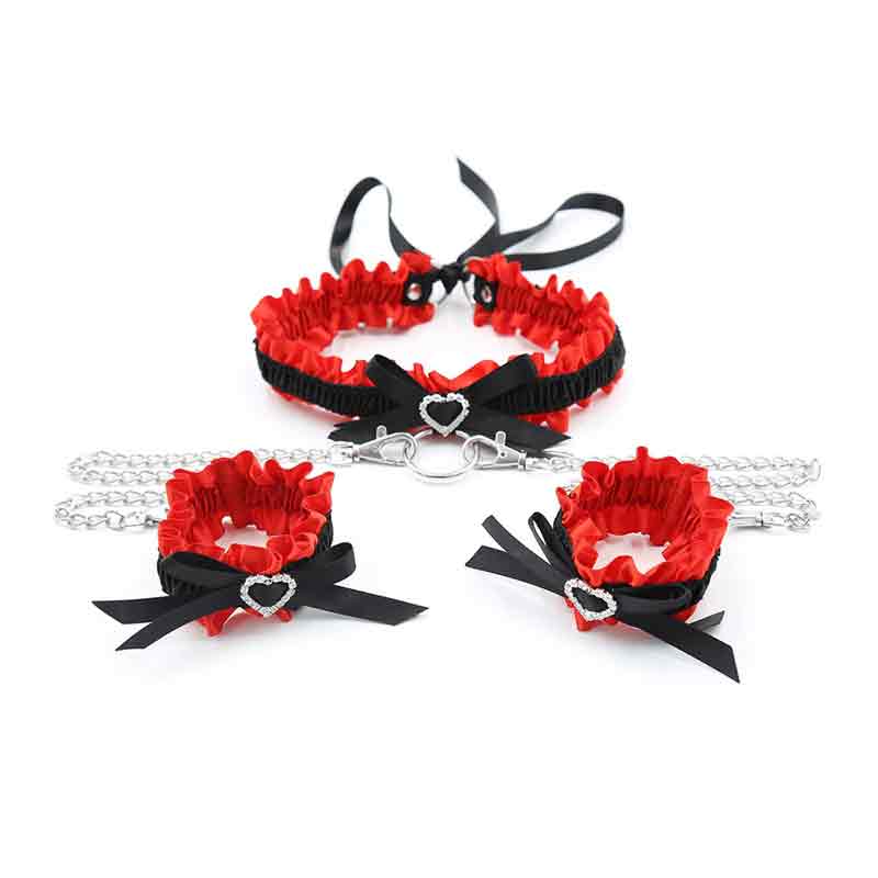 Red and black collar and wrist bondage set