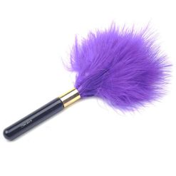 Lovers Feather Tickler Purple Colour Lying Sideway on a white background.