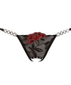 The front of the floral lace g-string