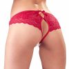 The red lace thong on a model from the back