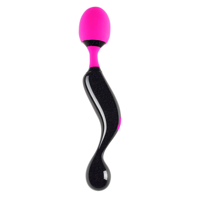 Wand massager with black vibrating handle and ping head