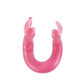 Pink double dildo with rabbit ears on both ends