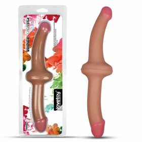 This is two realistic dildos stuck together it is soft and flexible standing with its display packet.