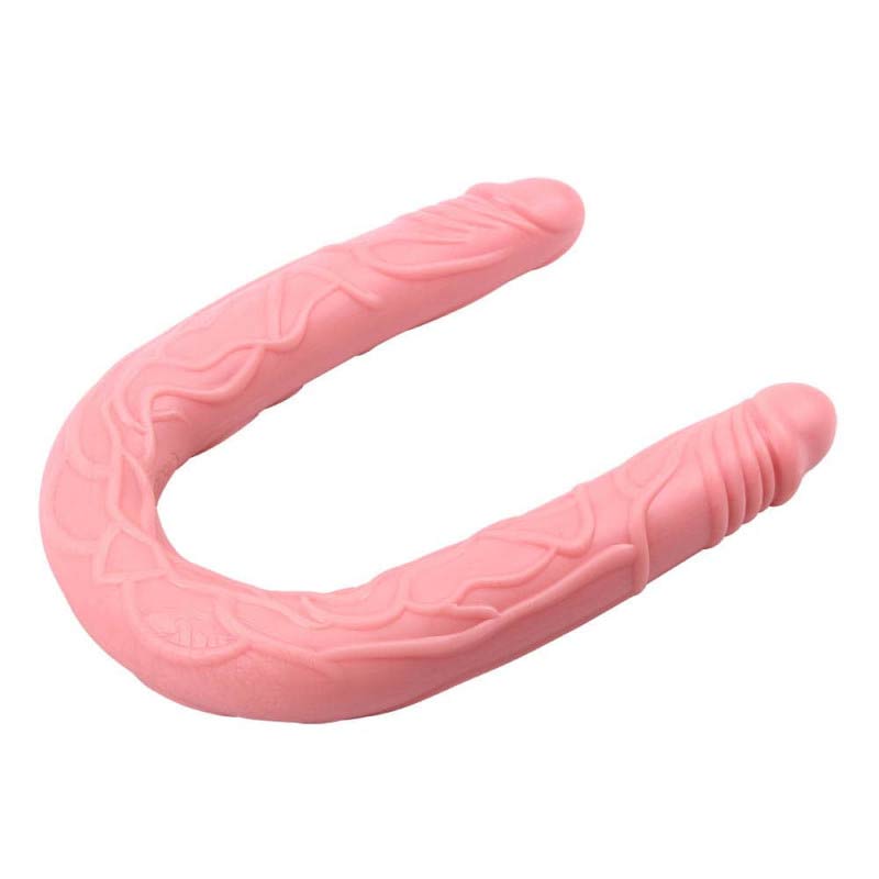 Pink double dildo on a white background