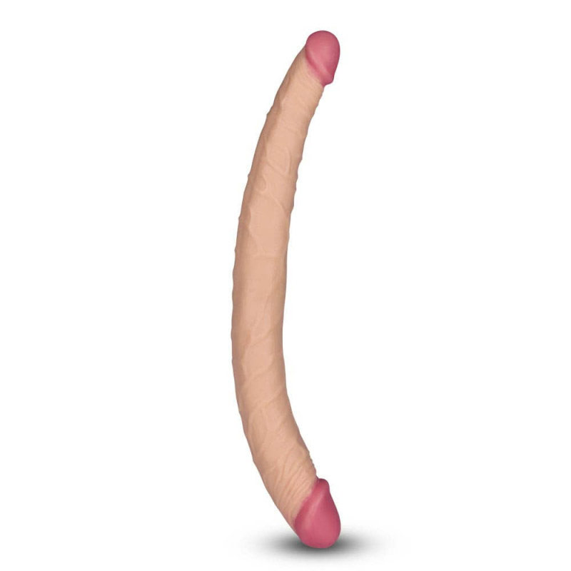 The flesh coloured double dildo with pink tips