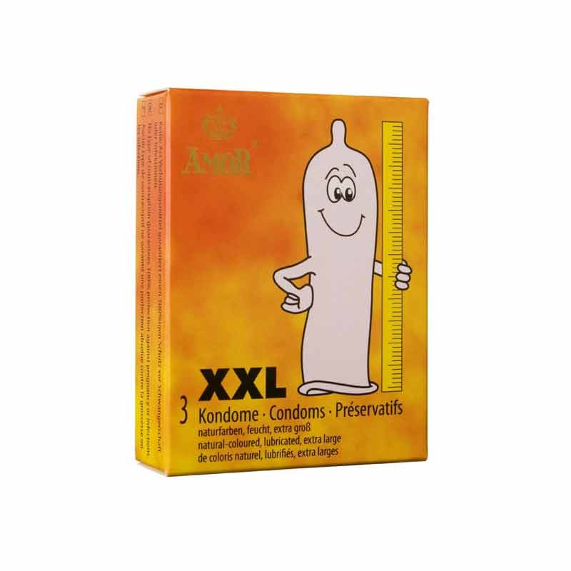 Yellow packet of three large condoms