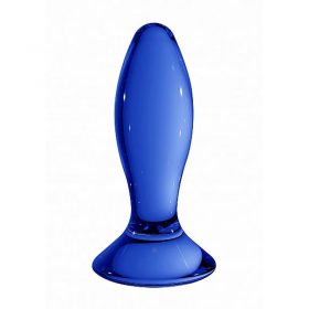 Blue glass anal plug withtapered body and flat round base
