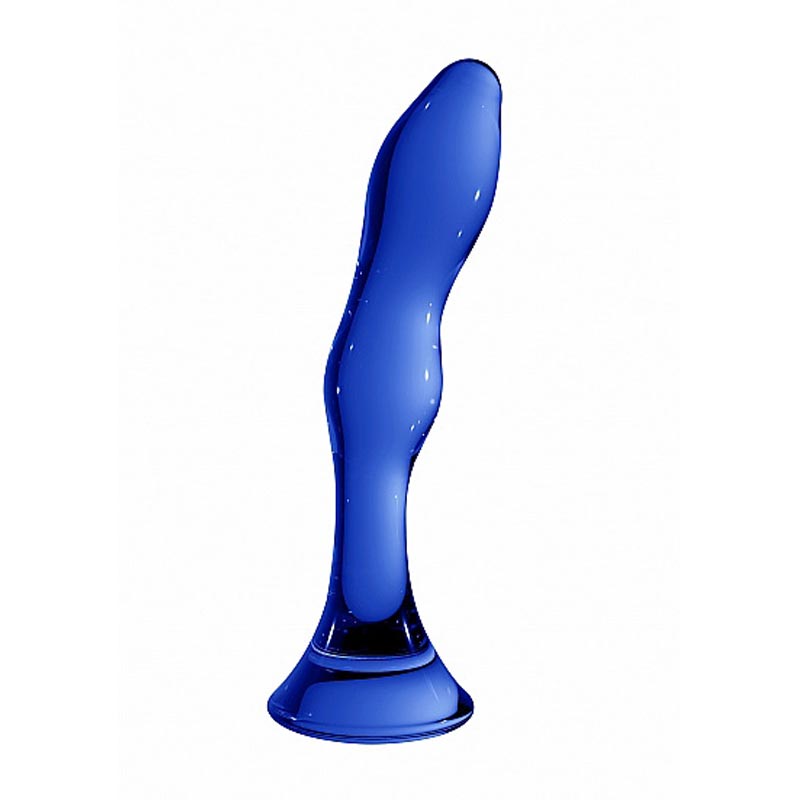 The Gallant blue glass dildo with two bulges and long neck with a curved body