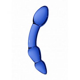 Blue glass g-spot dildo with large head and tapered anal tip