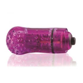 The Screaming O The Fingo Nubby Purple finger vibrator on its side
