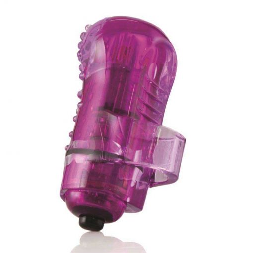 The Screaming O The Fingo Nubby Purple finger vibrator showing the finger band