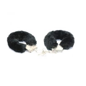 Black furry handcuffs with silver chain