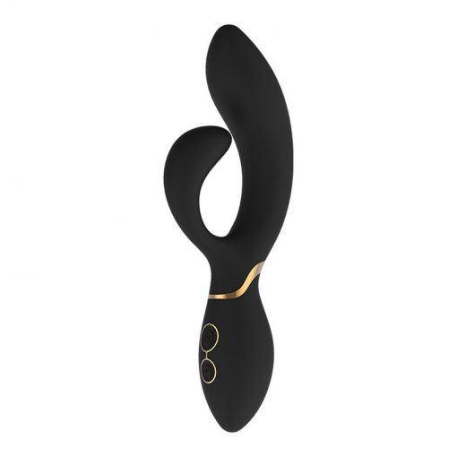 The black rabbit vibrator with curved g-spot shaft and gold inlay