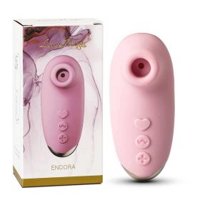 The pink clitoral vibrator with its display box