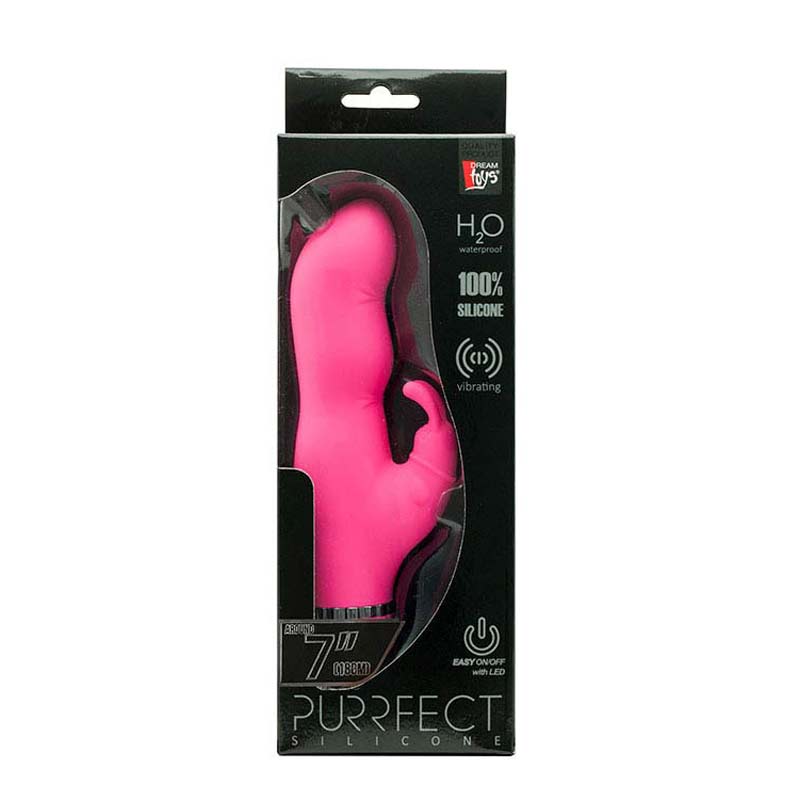 The pink silicone clitoral vibrator in its black display box