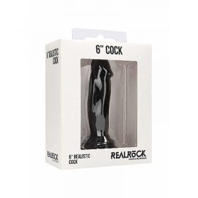 Realrock Realistic Black Cock in its white display box standing on a white background.