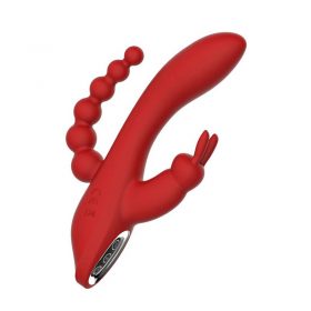 Side view of the Red Revolution Hera Rabbit Vibrator with built in anal beads