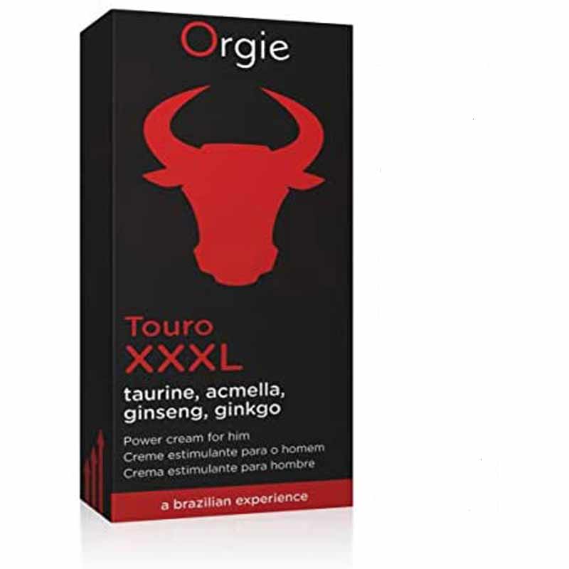 The black display box from the Orgie Touro XXXL Power Cream to keep your penis harder and keep your erection for longer