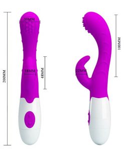 Pretty Love Bruno Rabbit Vibratorand Sizes on a white background