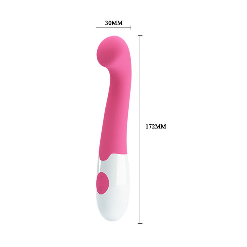 Pretty Love Charles G-Spot Vibrator and sizes on a white background