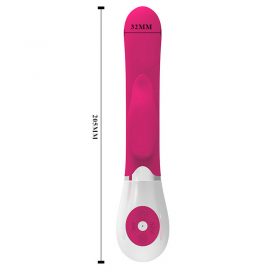 The pink clitoral vibrator with g-spot head with the measurements on its size