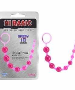 Pink Sassy anal beads with its packet