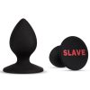 The anal butt plug with the word slave written on the base