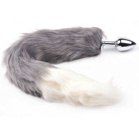 The gray and white fox tail for anal fun