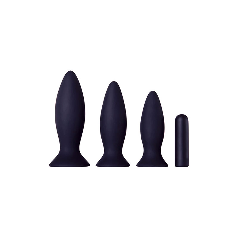 The three different size plugs from the Adam and Eve Vibrating Anal Trainer Kit