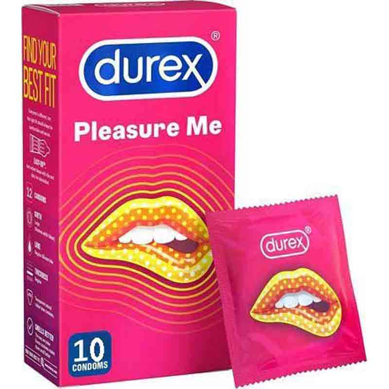 The pink box of Durex Pleasure Me Condoms 10 Pack