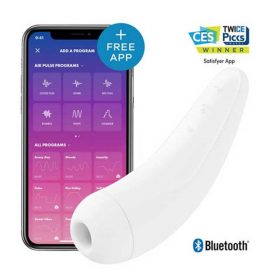 The white Satisfyer Curvy 2+ Vibrator is controlled from your phone