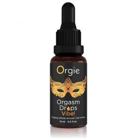The small bottle of Orgie Orgasm Drops Vibe on a white background